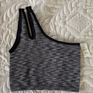 Aerie Black and White Women's One-Shoulder Top